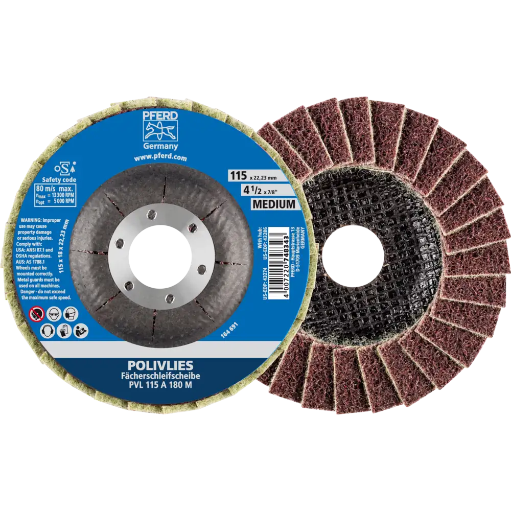 Pferd Tools PFERD TOOLS POLIVLIES-Fächerscheibe PVL Korund Ø 115 mm Bohrung 22,23 mm A180M für Feinschliff-1 Product picture Primär-Darstellung