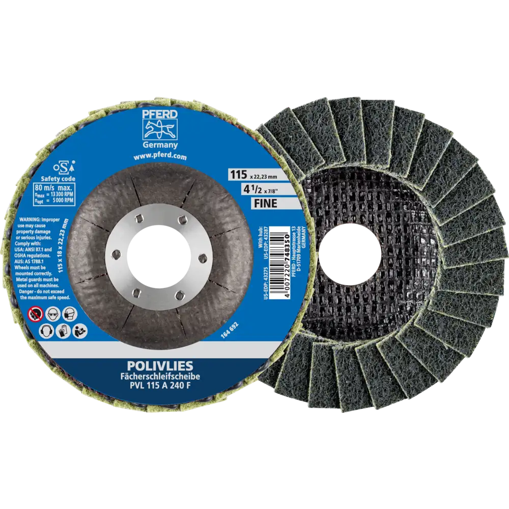 Pferd Tools PFERD TOOLS POLIVLIES-Fächerscheibe PVL Korund Ø 115 mm Bohrung 22,23 mm A240F für Feinschliff-1 Product picture Primär-Darstellung