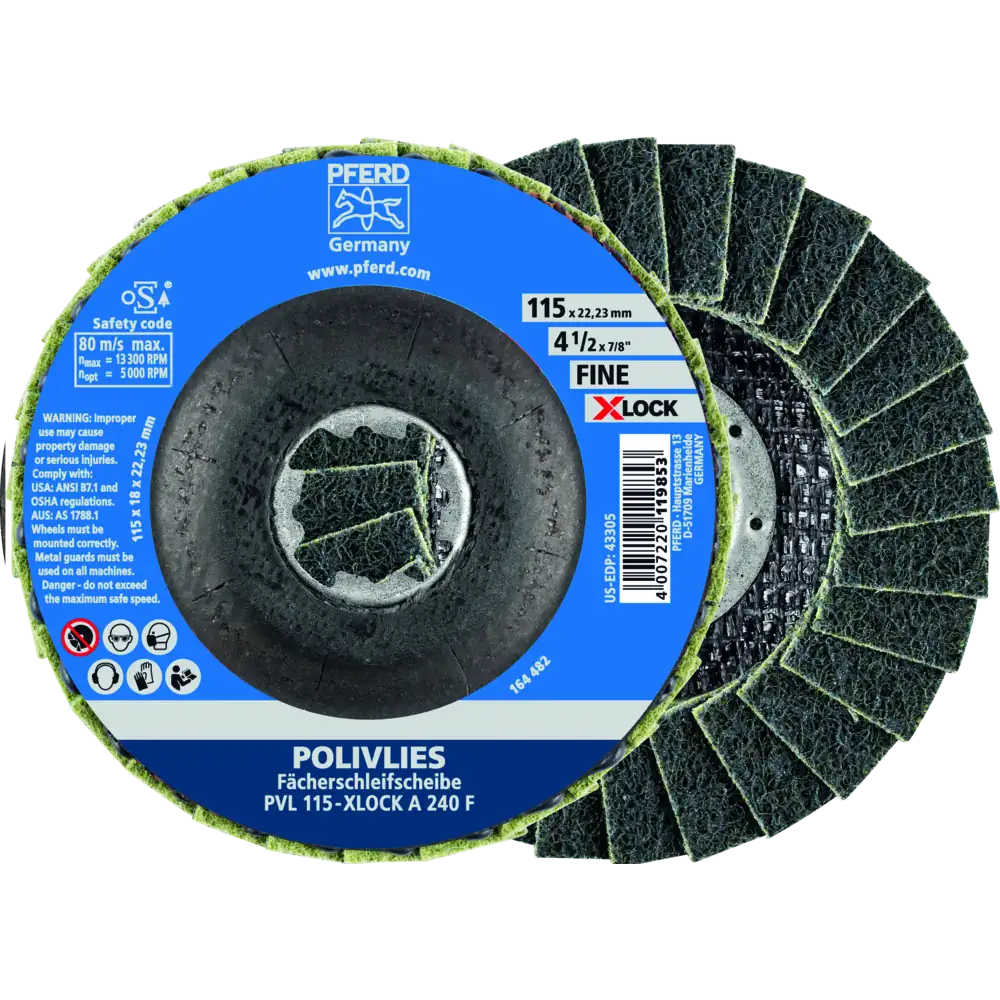 Pferd Tools PFERD TOOLS POLIVLIES-Fächerscheibe PVL Korund Ø 115 mm Bohrung 22,23 mm/X-LOCK A240F für Feinschliff-1 Product picture Primär-Darstellung