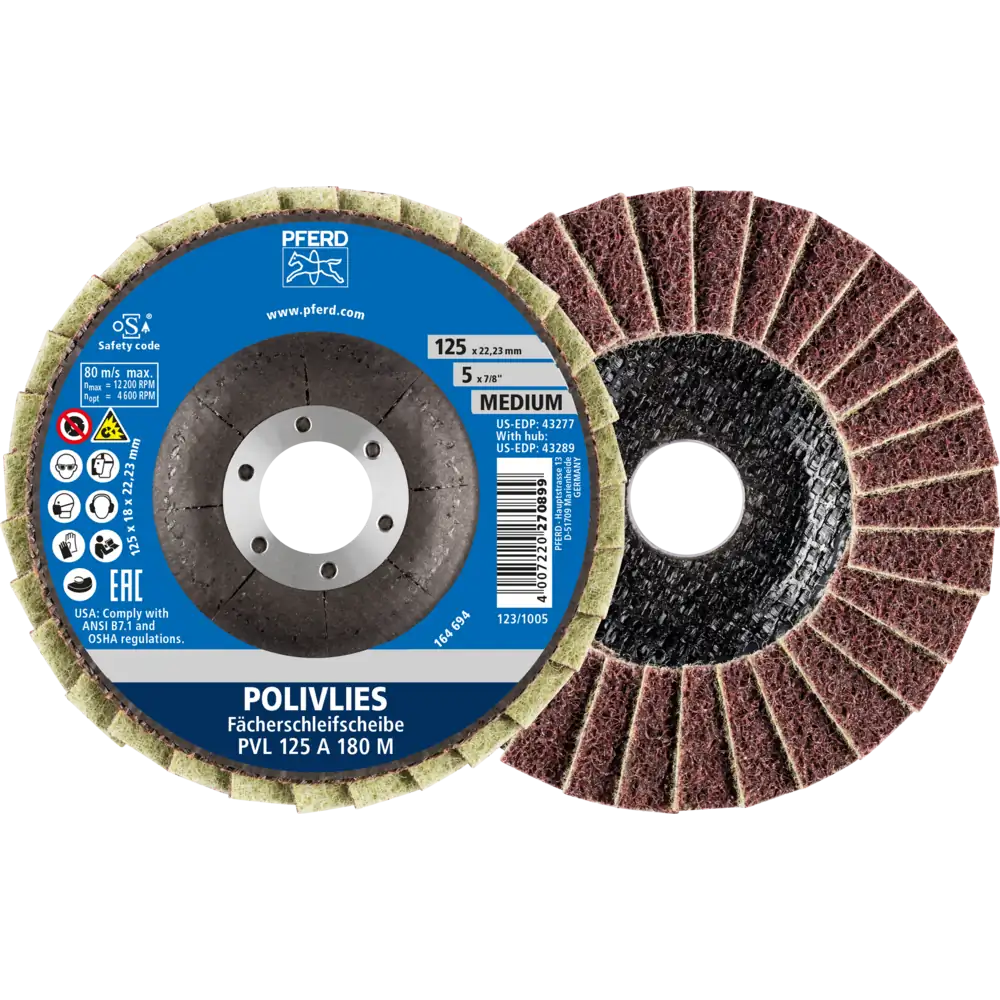 Pferd Tools PFERD TOOLS POLIVLIES-Fächerscheibe PVL Korund Ø 125 mm Bohrung 22,23 mm A180M für Feinschliff-1 Product picture Primär-Darstellung