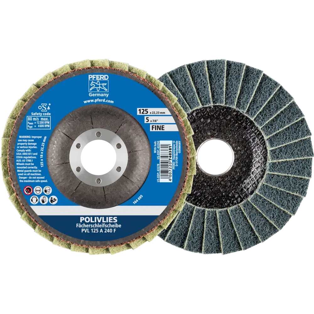 Pferd Tools PFERD TOOLS POLIVLIES-Fächerscheibe PVL Korund Ø 125 mm Bohrung 22,23 mm A240F für Feinschliff-1 Product picture Primär-Darstellung