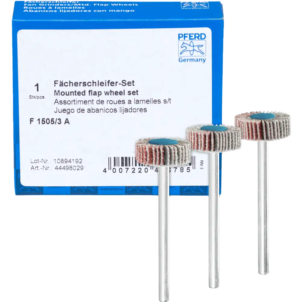 Pferd Tools PFERD TOOLS Fächerschleifer-Set Korund Ø15x5mm Schaft-Ø3mm A 80,120 und 180 für Feinschliff & Finish-1 Product picture Primär-Darstellung