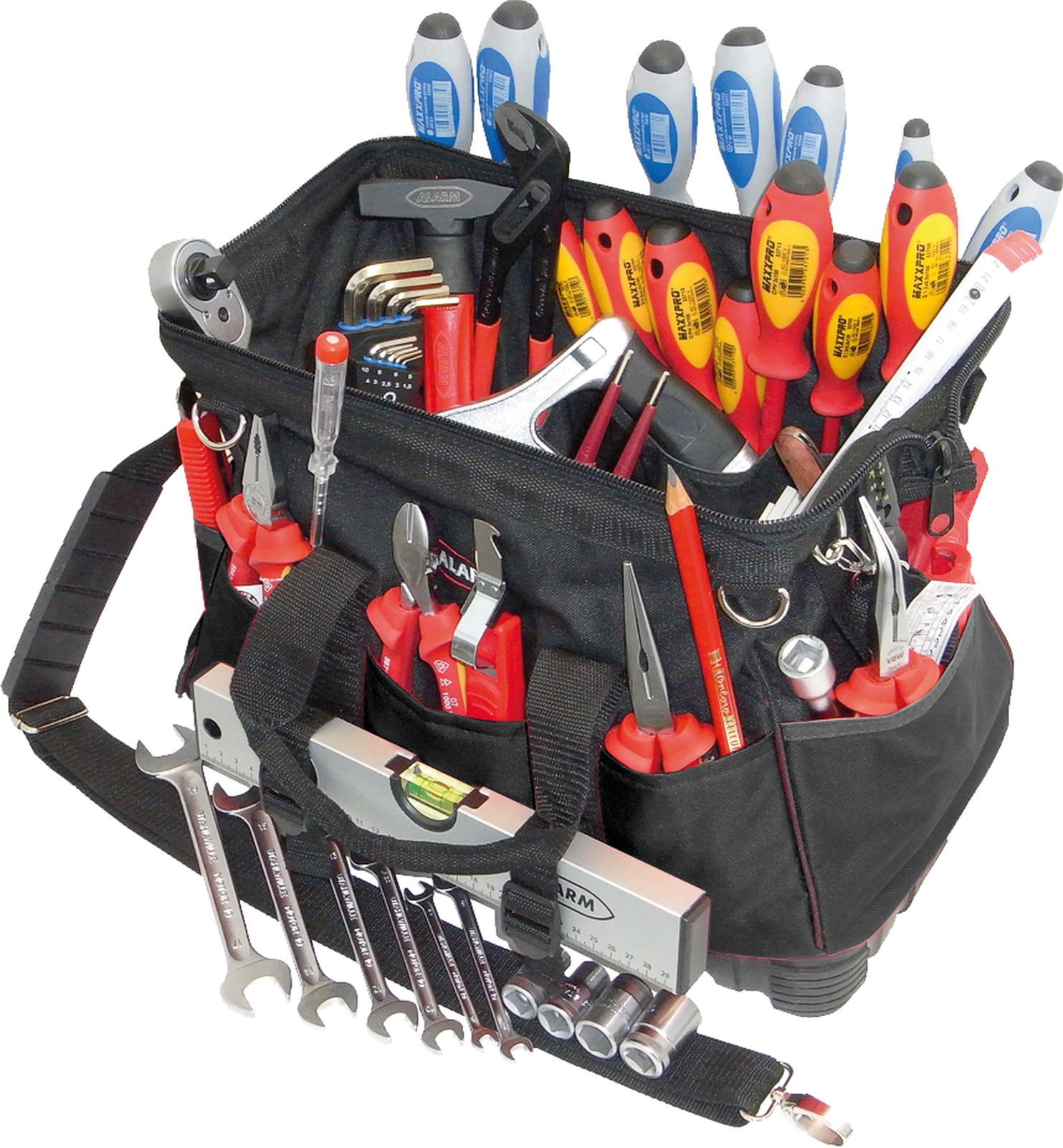 ALARM Textiltasche 12-TGU, komplett, mit Elektro-Service- Werkzeugpaket 12 PAKET 12 PLUS TEXTILTA.TGU Innen-L.230mm B.440mm H.320mm 45 St.-1 main HighRes image