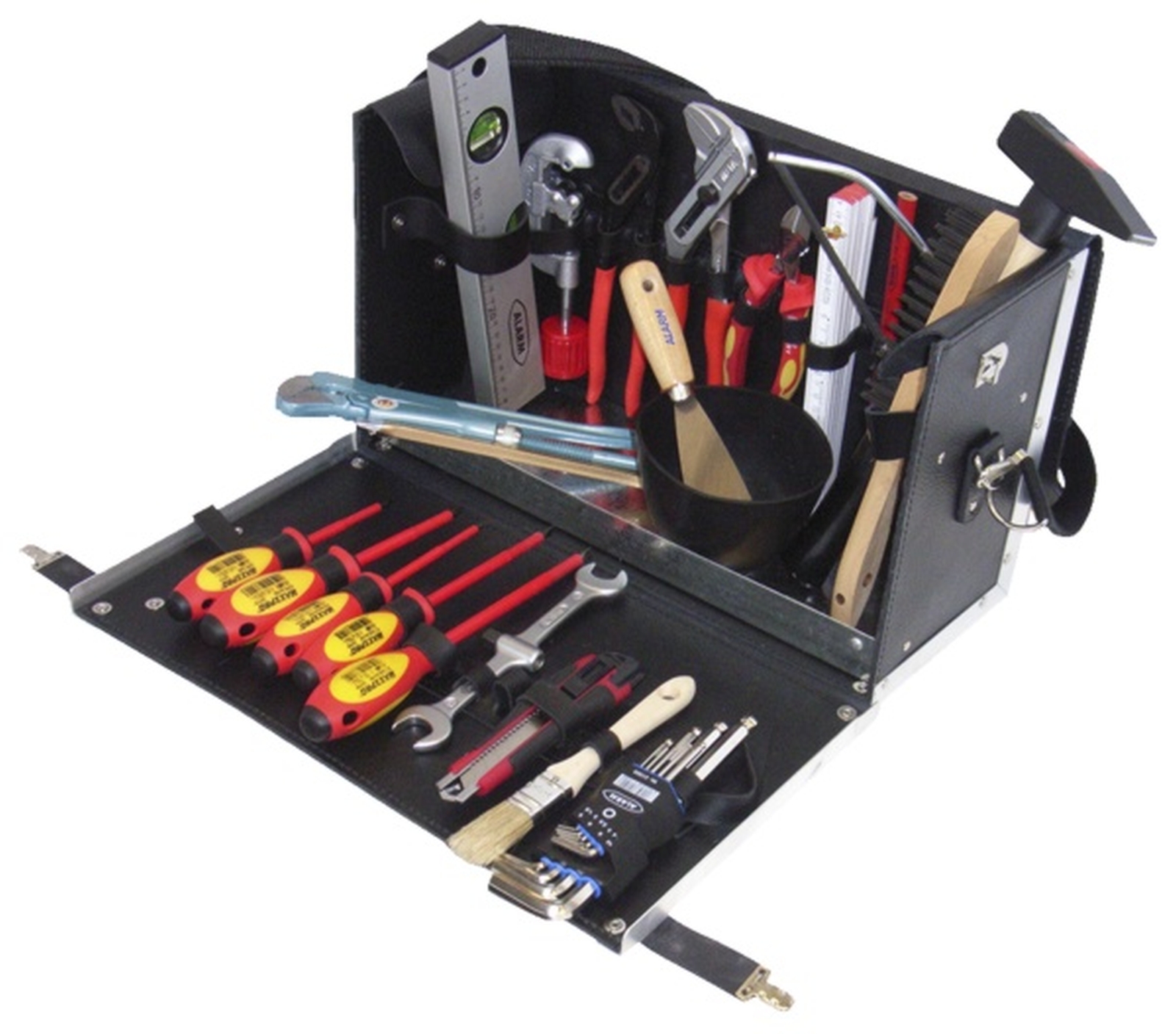ALARM Ledertasche 8-L3, komplett, mit Sanitär-Azubi-Werkzeugpaket 8 PAKET 8 PLUS LEDERTA. L3 Innen-L.150mm B.420mm H.250mm 23 St.-1 main HighRes image