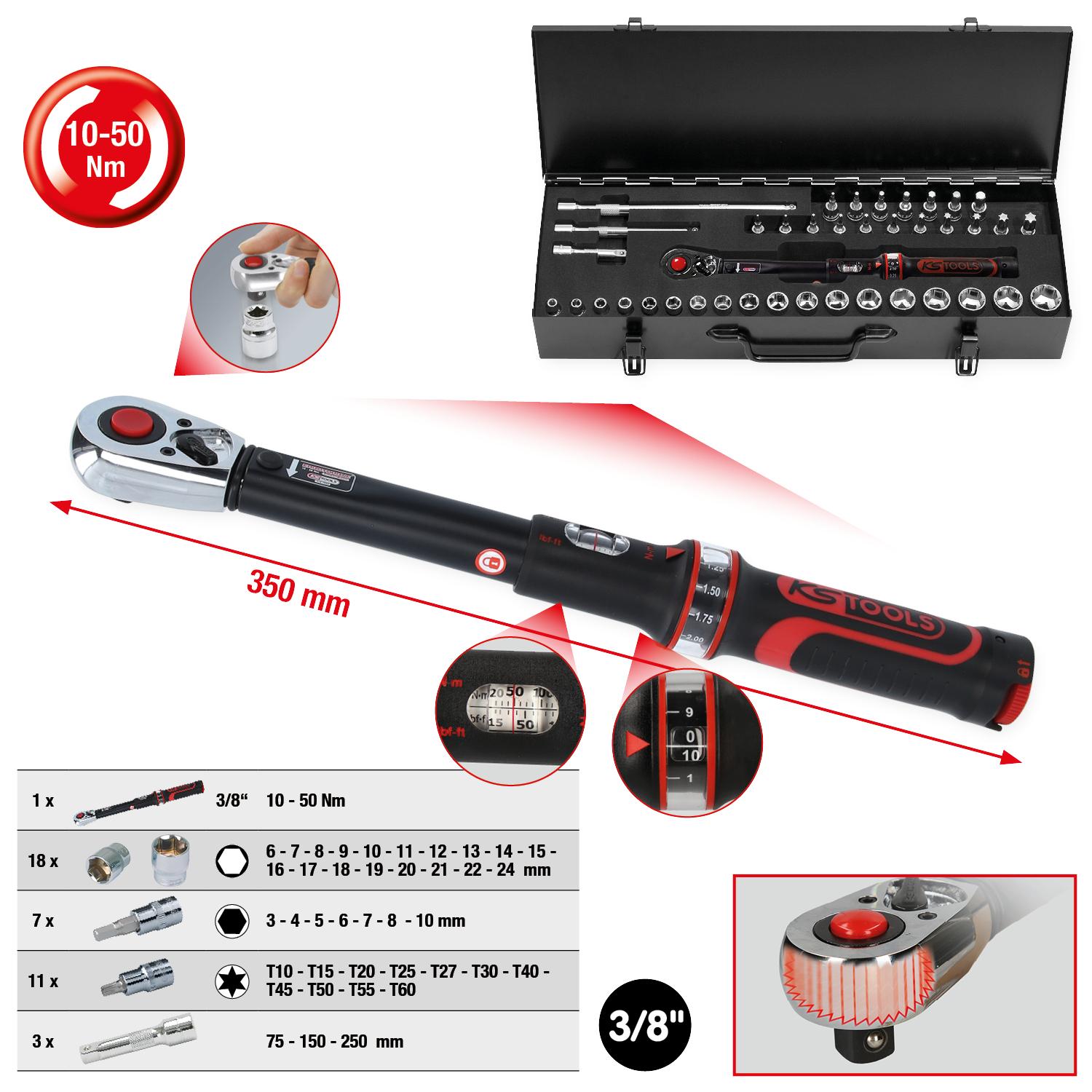 KS Tools 3/8" ERGOTORQUE®precision Ratschen-Drehmomentschlüssel-Satz, 10-50Nm, 40-tlg-1 Foto Gesamt Allgemein