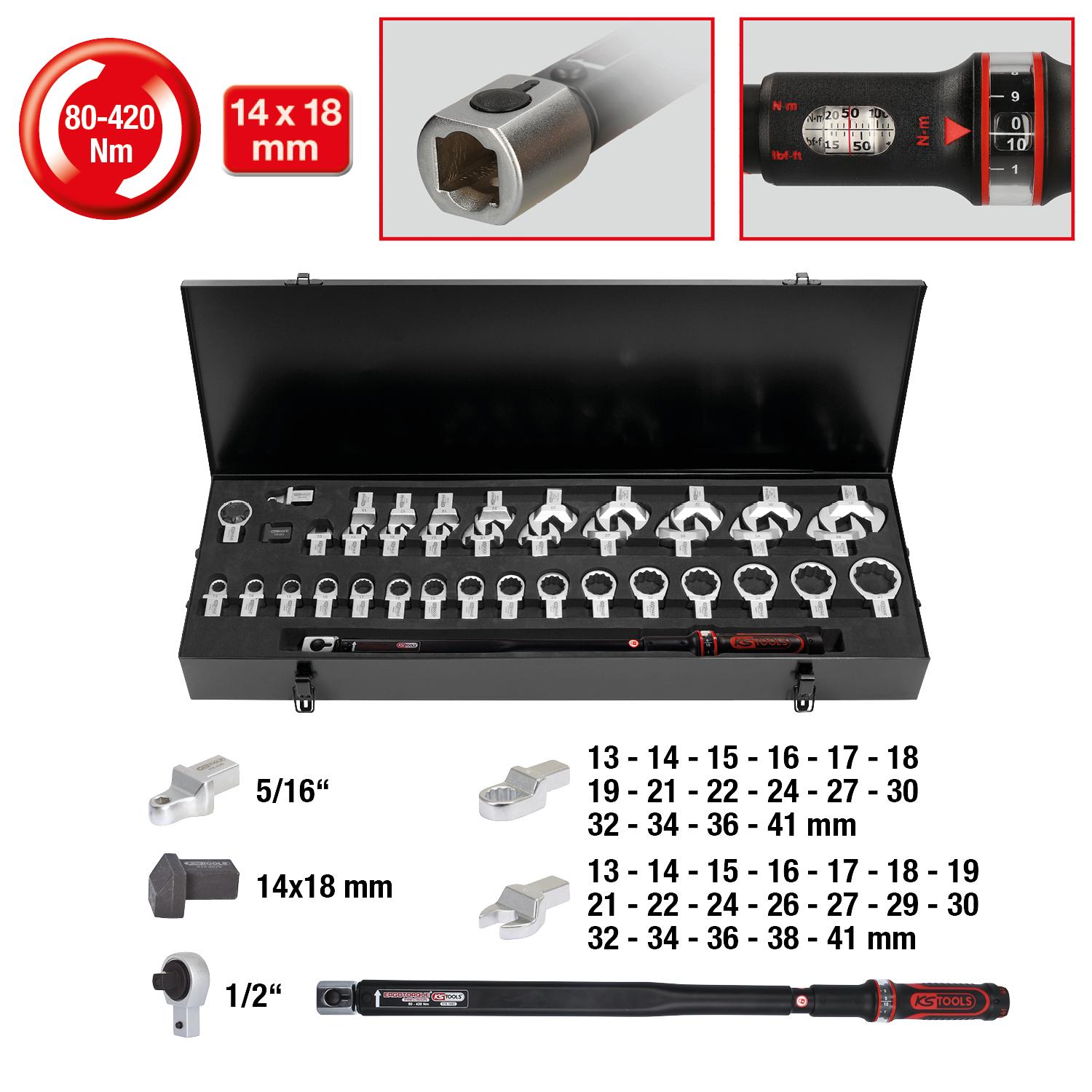 KS Tools 14x18mm ERGOTORQUE®precision Einsteck-Drehmomentschlüssel-Satz 80-420Nm, 39-tlg-1 Foto Gesamt Allgemein