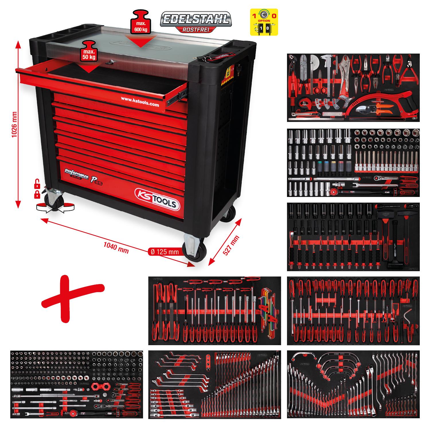 KS Tools Performanceplus Werkstattwagen-Satz P25 mit 564 Werkzeugen für 8 Schubladen-1 Foto Gesamt Allgemein