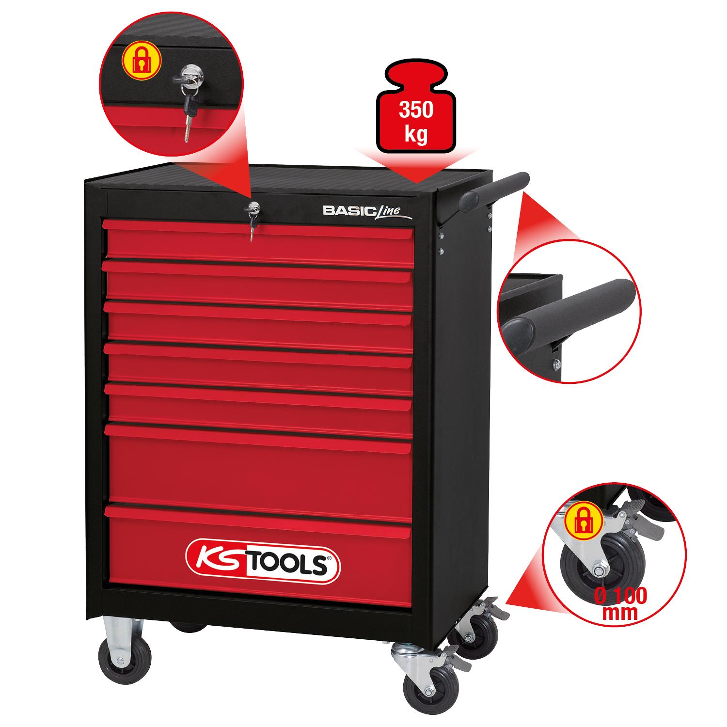KS Tools BASICline Werkstattwagen, mit 7 Schubladen, schwarz/rot-1 Foto Gesamt Allgemein