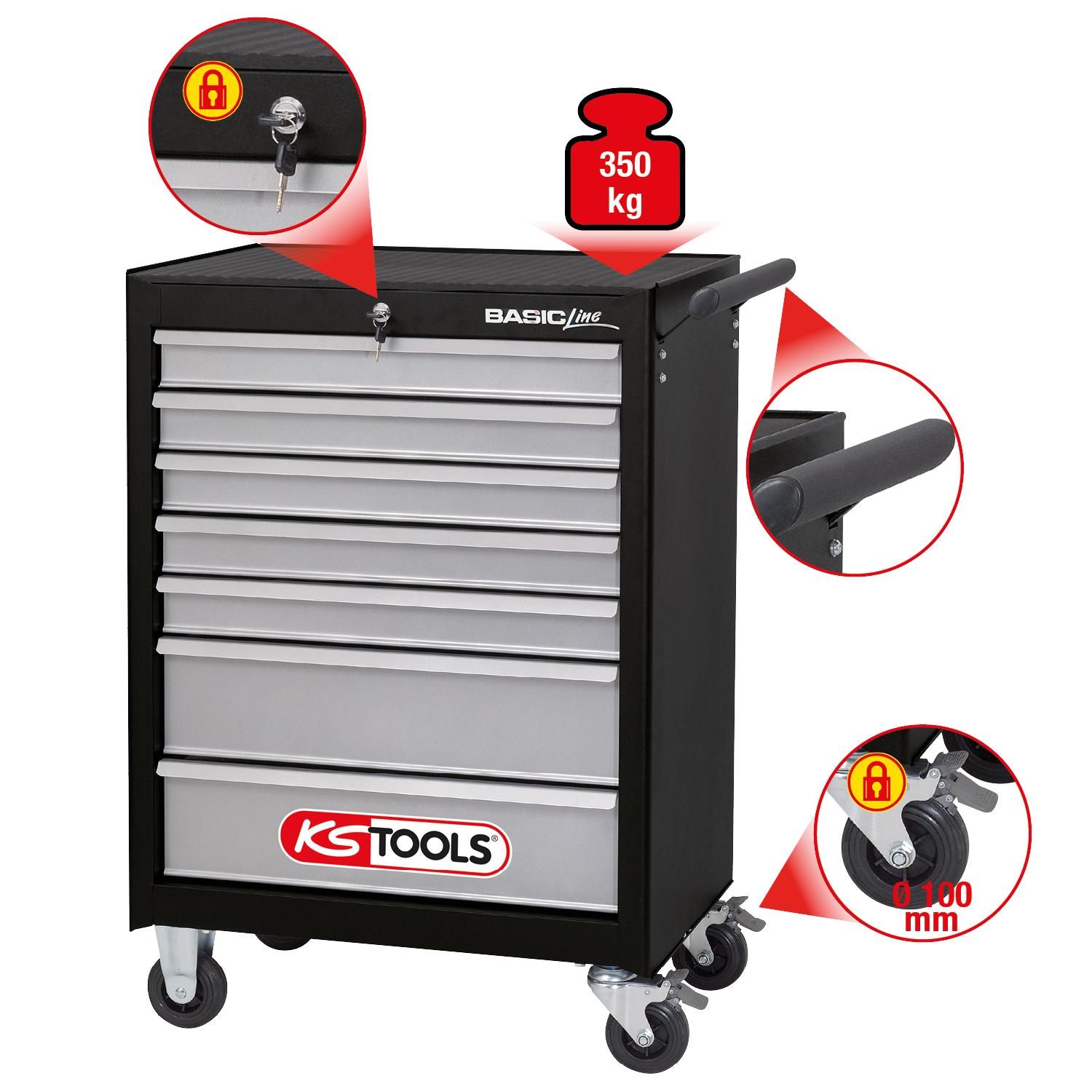 KS Tools BASICline Werkstattwagen, mit 7 Schubladen, schwarz/silber-1 Foto Gesamt Allgemein