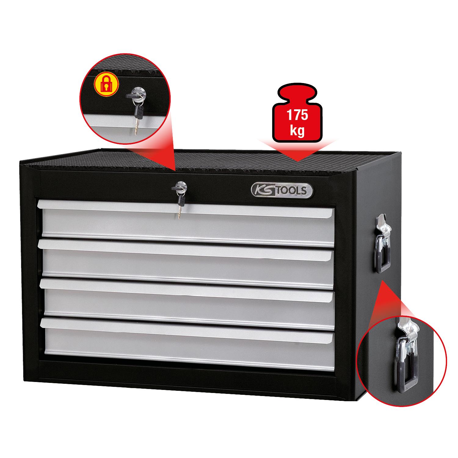 KS Tools BASICline Werkstattwagenaufsatz,4 Schubladen, schwarz/silber-1 Foto Gesamt Allgemein