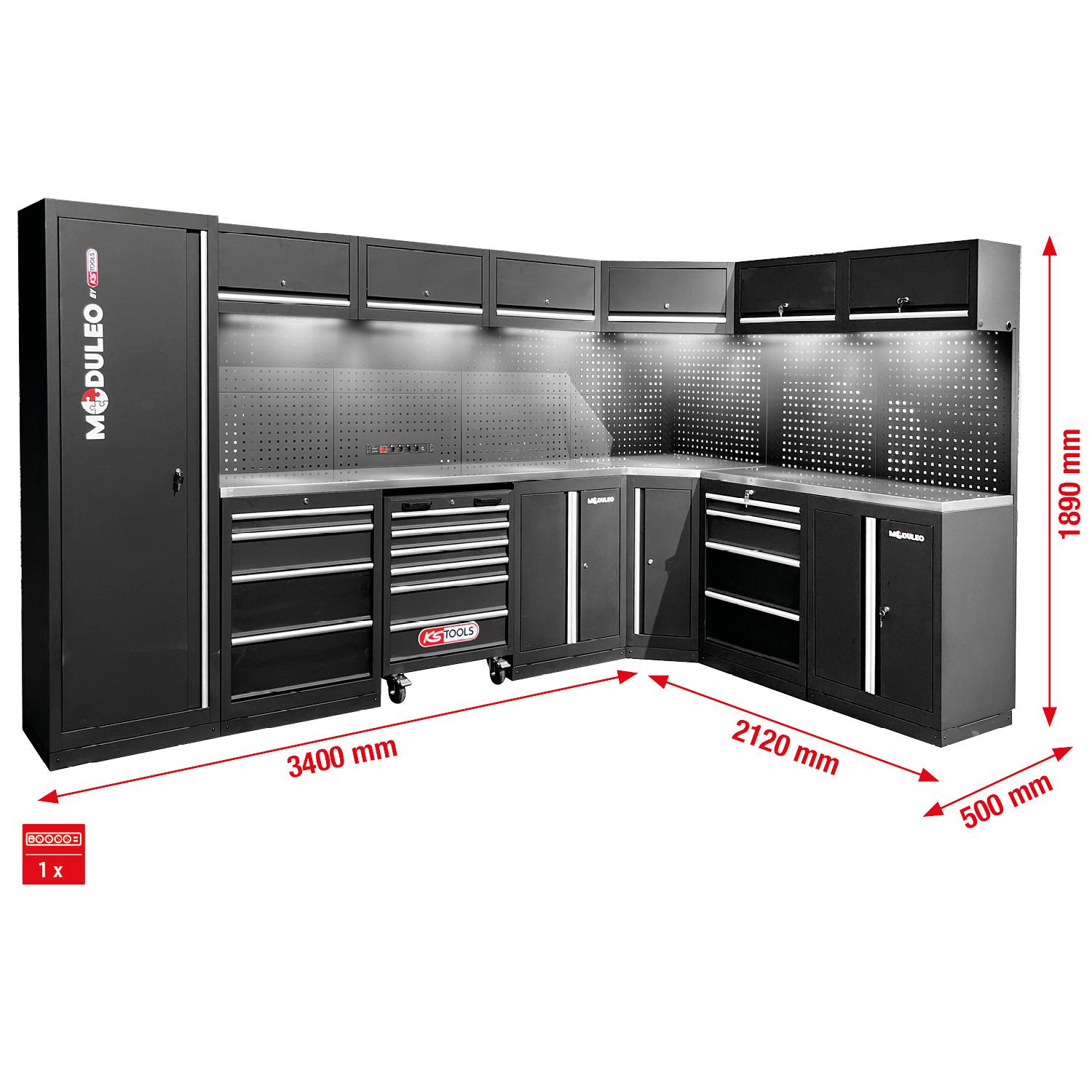 KS Tools Werkstatt-Schranksystem, L-Form, 3400 x 2120 mm, Variante 1-1 Foto Gesamt Allgemein