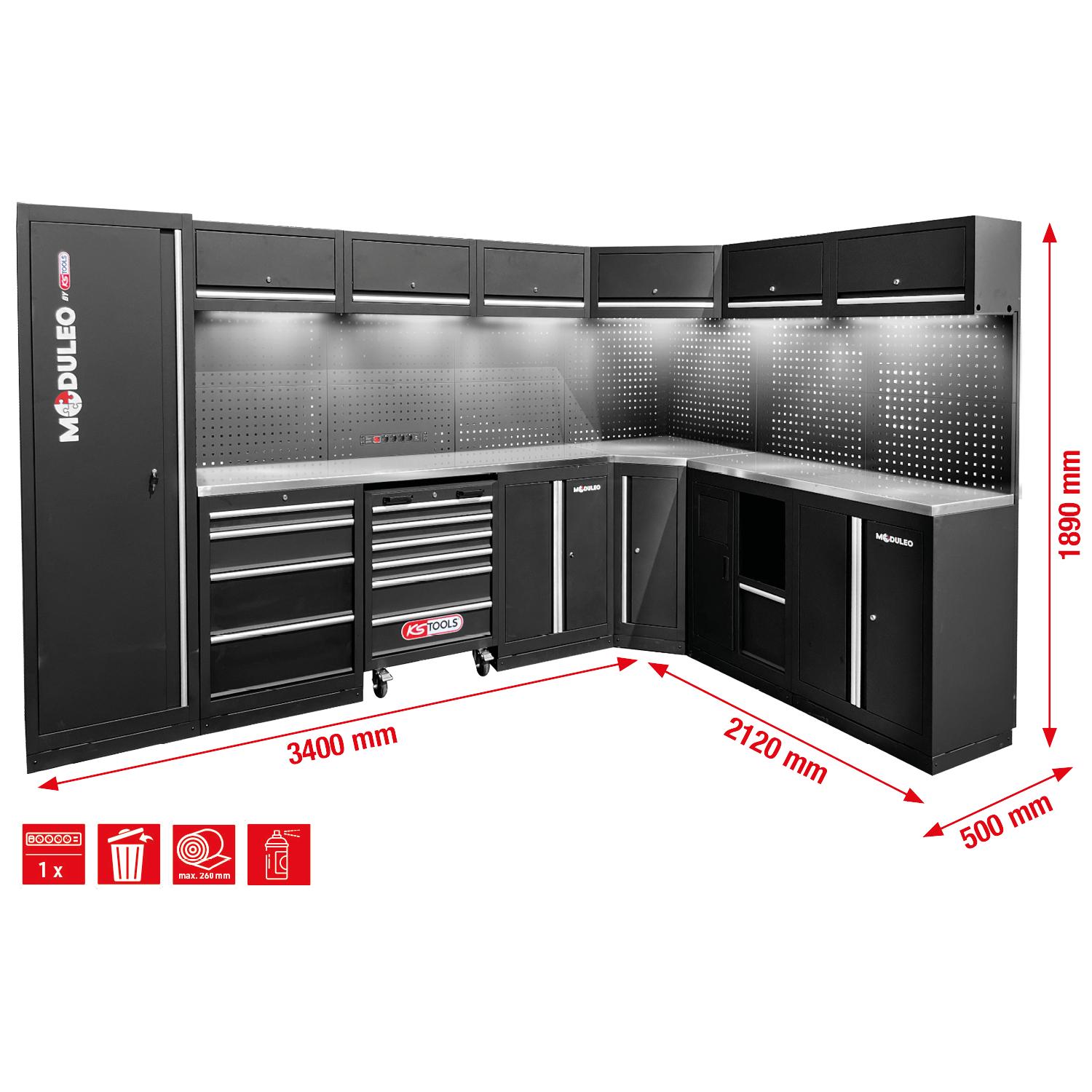 KS Tools Werkstatt-Schranksystem, L-Form, 3400 x 2120 mm, Variante 2-1 Foto Gesamt Allgemein