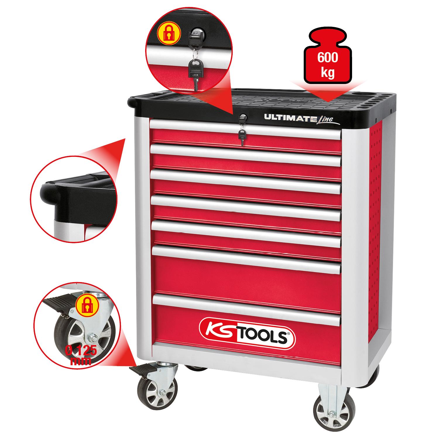 KS Tools ULTIMATEline Werkstattwagen,mit 7 Schubladen,rot/silber-1 Foto Gesamt Allgemein