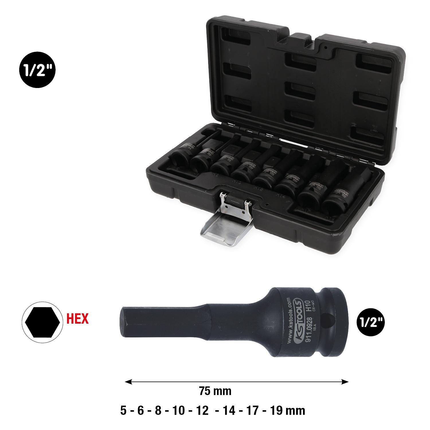 KS Tools 1/2" Kraft-Bit-Stecknuss-Satz, lang, 8-tlg-1 Foto Gesamt Allgemein