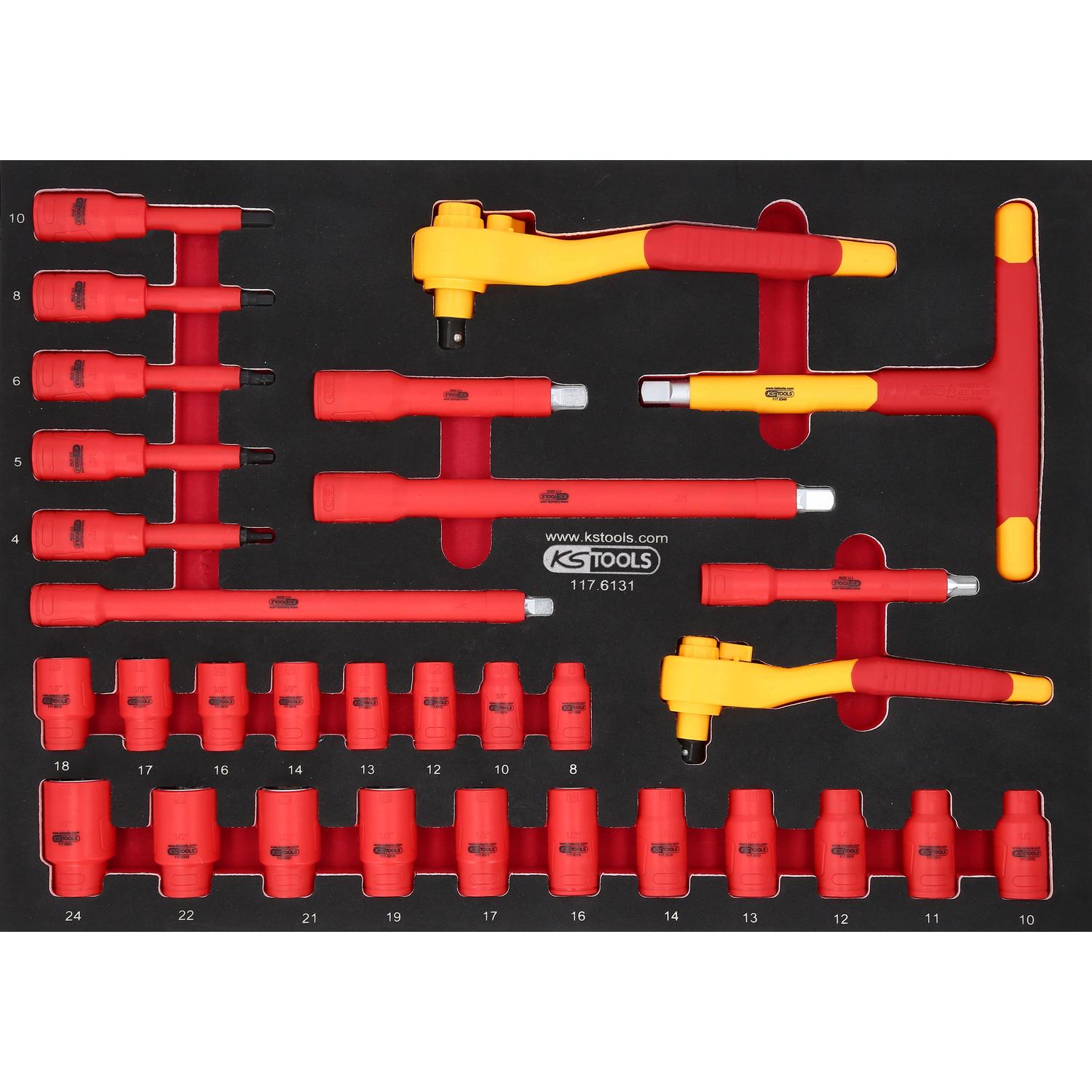 KS Tools 3/8"+1/2" Isolierter Steckschlüssel-Satz in Schaumstoffeinlage, 31-tlg-1 Hauptbild