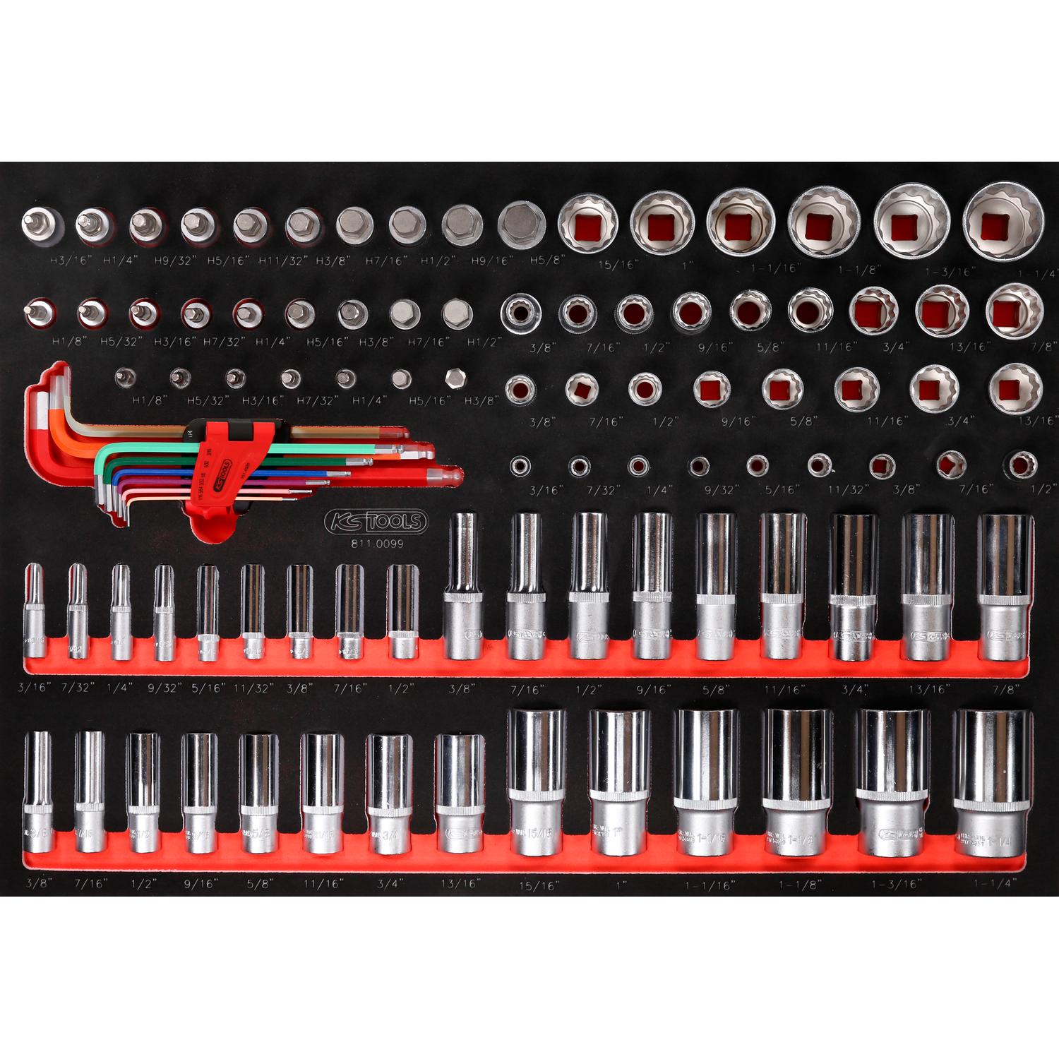 KS Tools 1/4" + 3/8" + 1/2" Steckschlüssel-Satz in Schaumstoffeinlage, 99-tlg, Zoll-1 Hauptbild