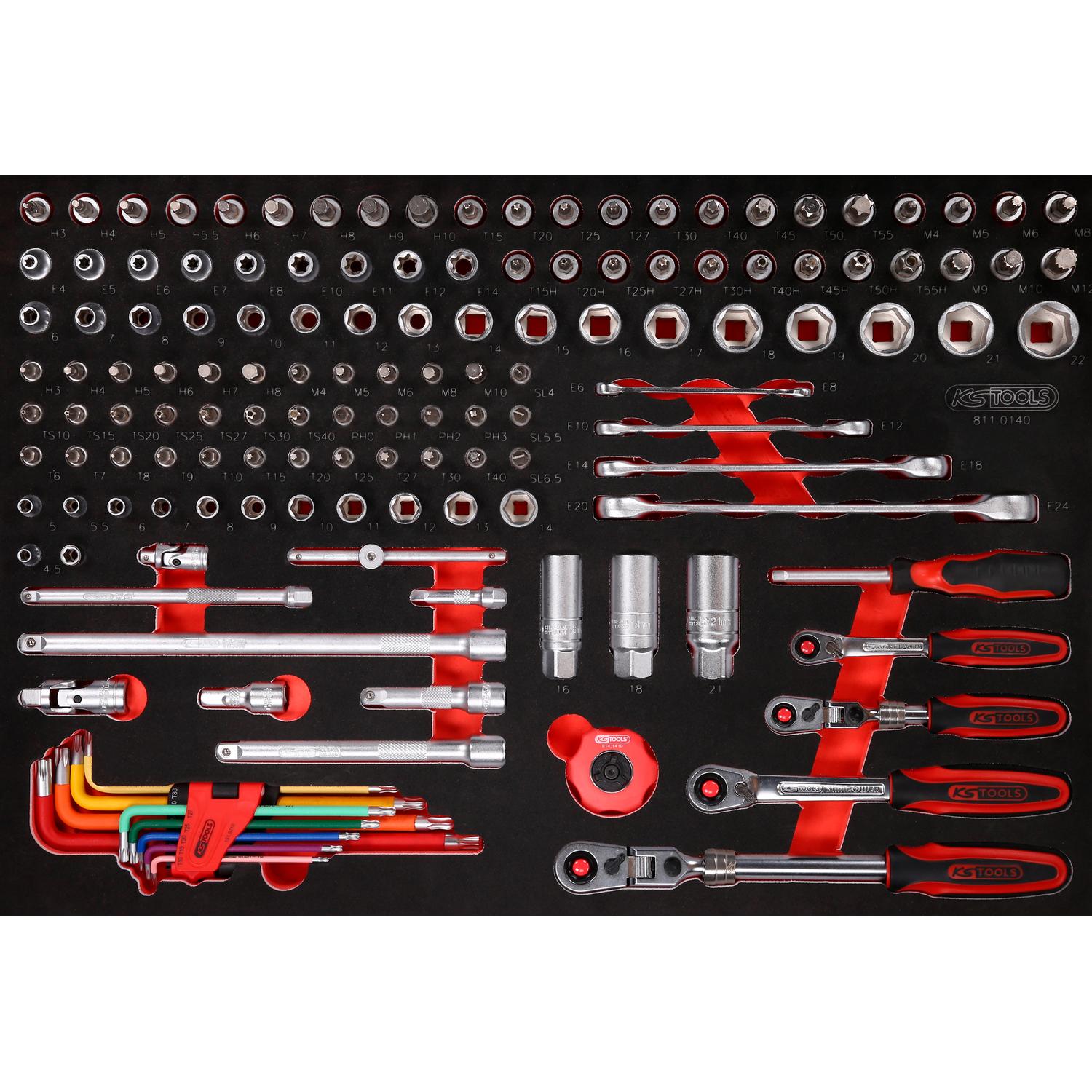 KS Tools 1/4" + 3/8" Steckschlüssel-Satz in Schaumstoffeinlage, 140-tlg-1 Hauptbild