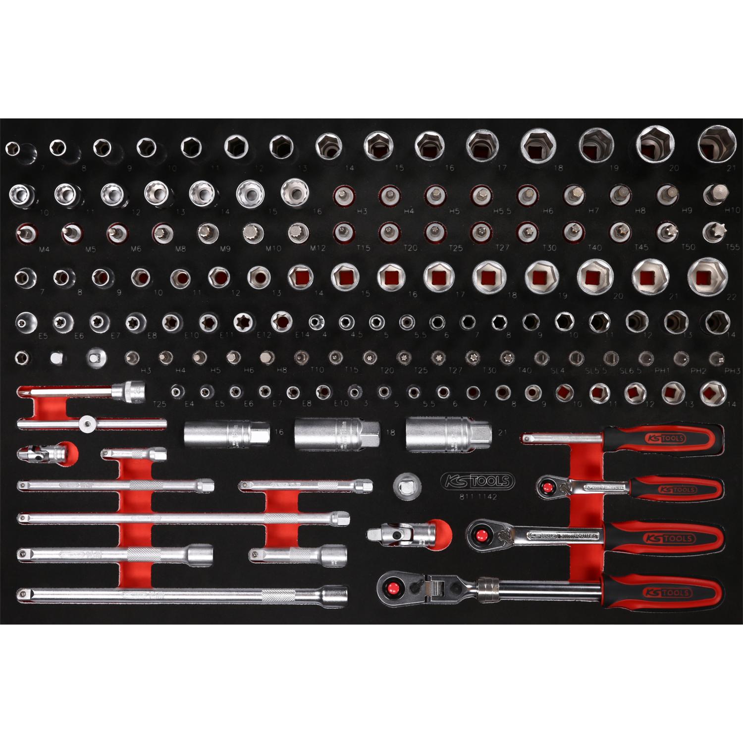 KS Tools 1/4" + 3/8" Steckschlüssel-Satz in Schaumstoffeinlage, 142-tlg-1 Hauptbild