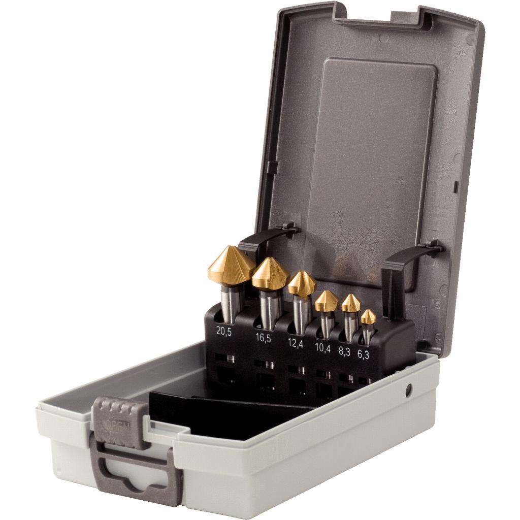 KS Tools HSS TiN Kegel-Entgratsenker-Satz, Kunststoffkassette 6-tlg-1 Foto Produkt Allgemein Bohrer