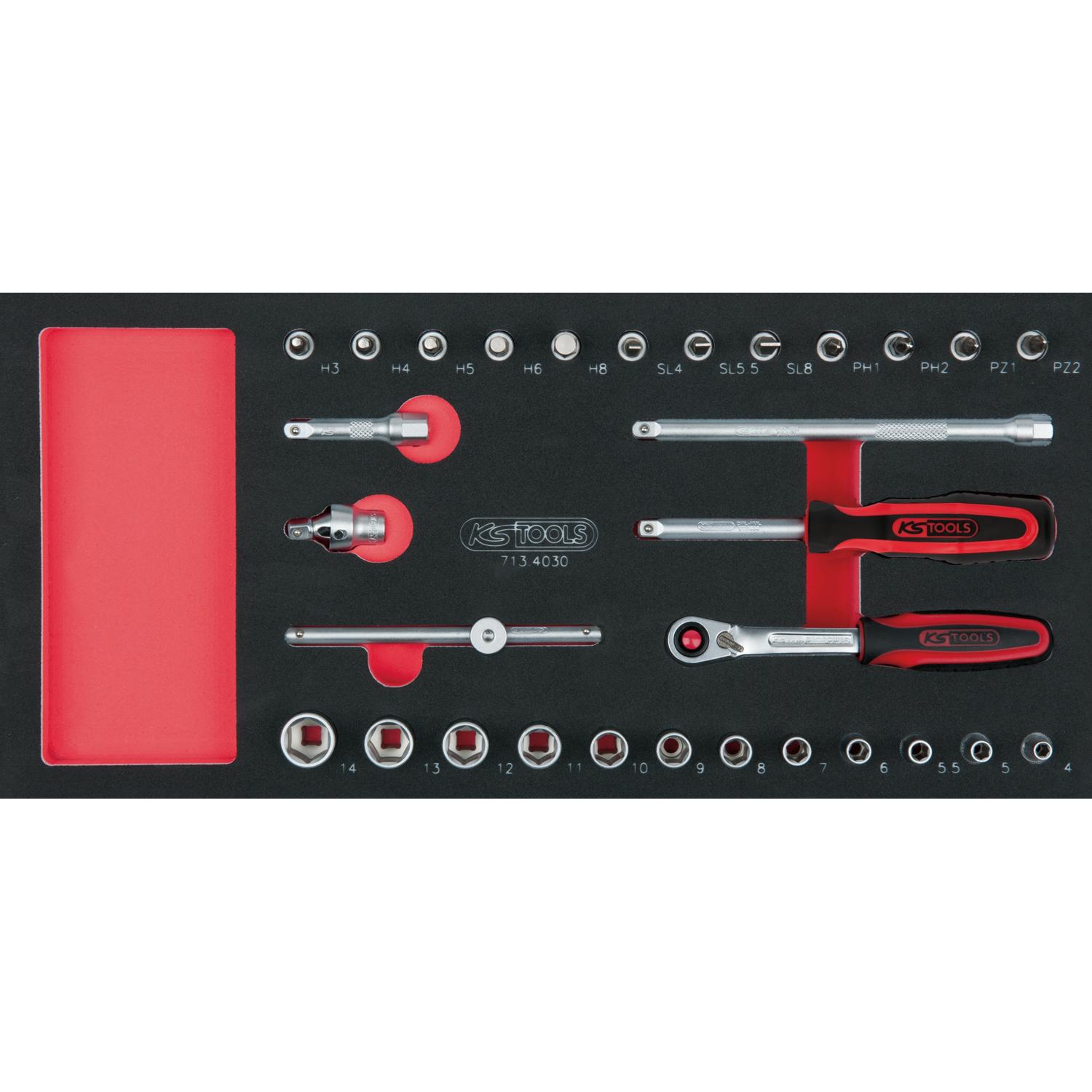 KS Tools SCS 1/4" Steckschlüssel-Satz, 30-tlg in 1/3 Systemeinlage-1 Foto Produkt Allgemein Werkstatteinrichtung