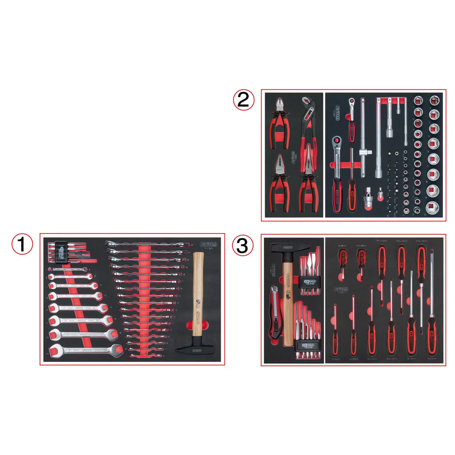 KS Tools Universal-Systemeinlagen-Satz für 3 Schubladen mit 116 Premium-Werkzeugen-1 Foto Produkt Allgemein Werkstatteinrichtung