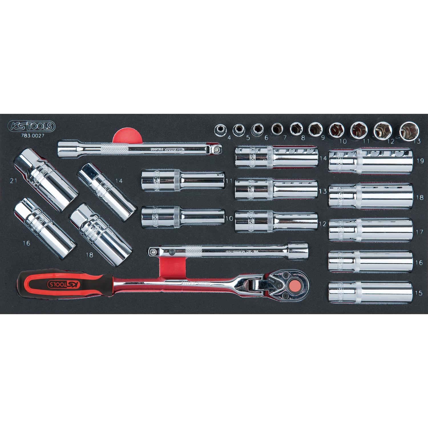 KS Tools SCS CHROMEplus 1/4"-1/2" Zündkerzen-Service-Satz, 27-tlg in 1/3 Systemeinlage-1 Foto Produkt Allgemein Werkstatteinrichtung