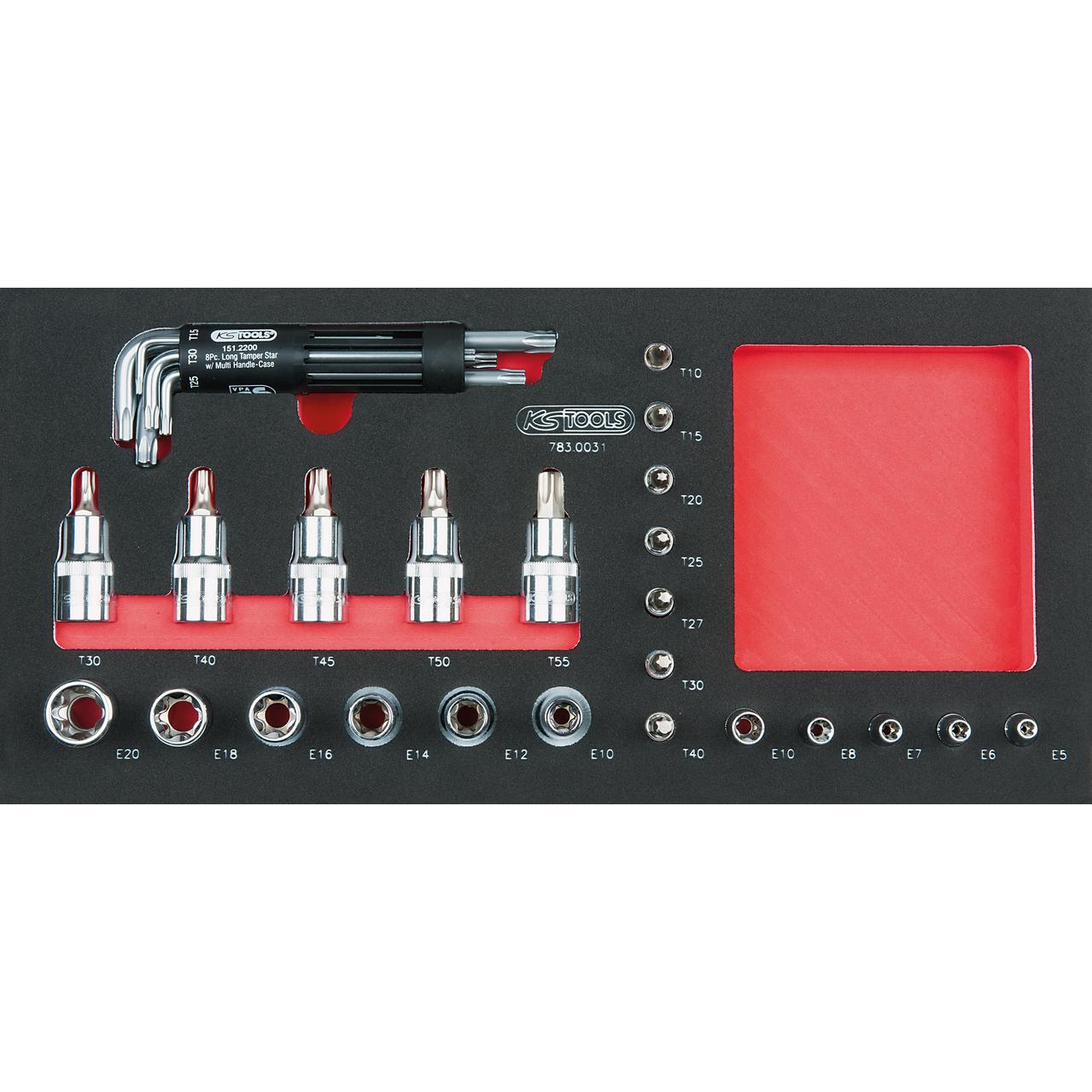 KS Tools SCS CHROMEplus 1/4"+1/2" Bit-Stecknuss-Satz, Torx, 31-tlg in 1/3 Systemeinlage-1 Foto Produkt Allgemein Werkstatteinrichtung