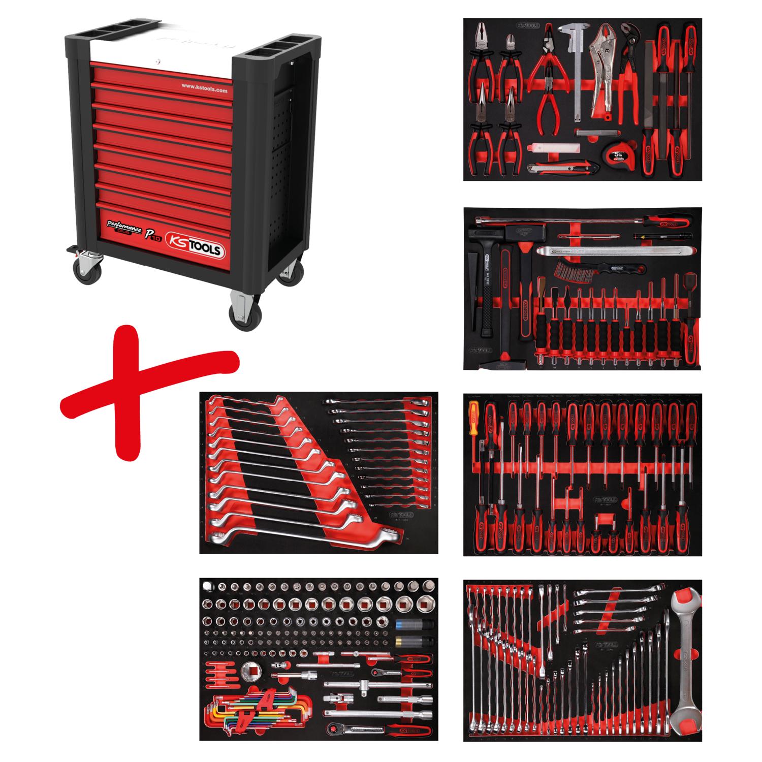 KS Tools Performanceplus Werkstattwagen-Satz P10 mit 284 Werkzeugen für 6 Schubladen-1 Foto Produkt Allgemein Werkstatteinrichtung