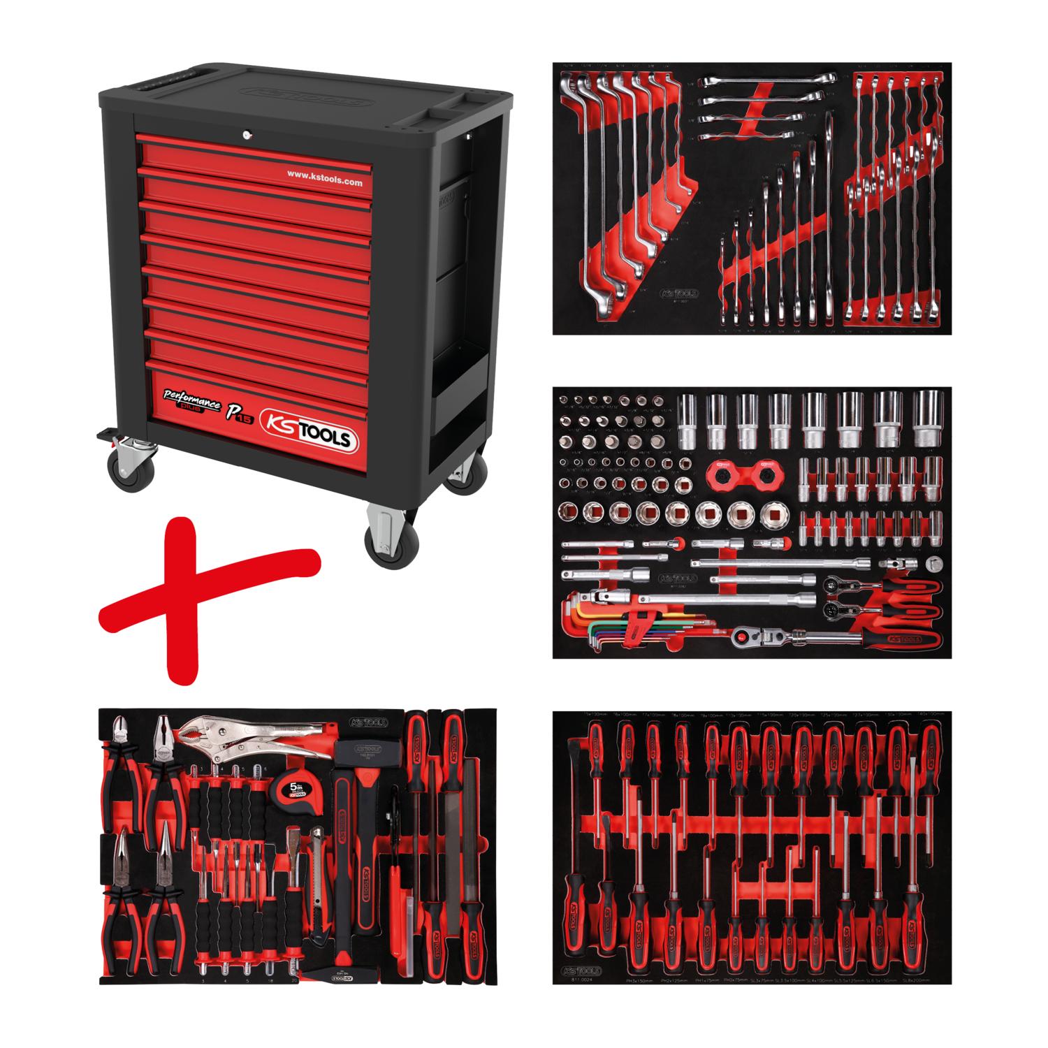 KS Tools Performanceplus Werkstattwagen-Satz P15 mit 180 Werkzeugen für 4 Schubladen-1 Foto Produkt Allgemein Werkstatteinrichtung