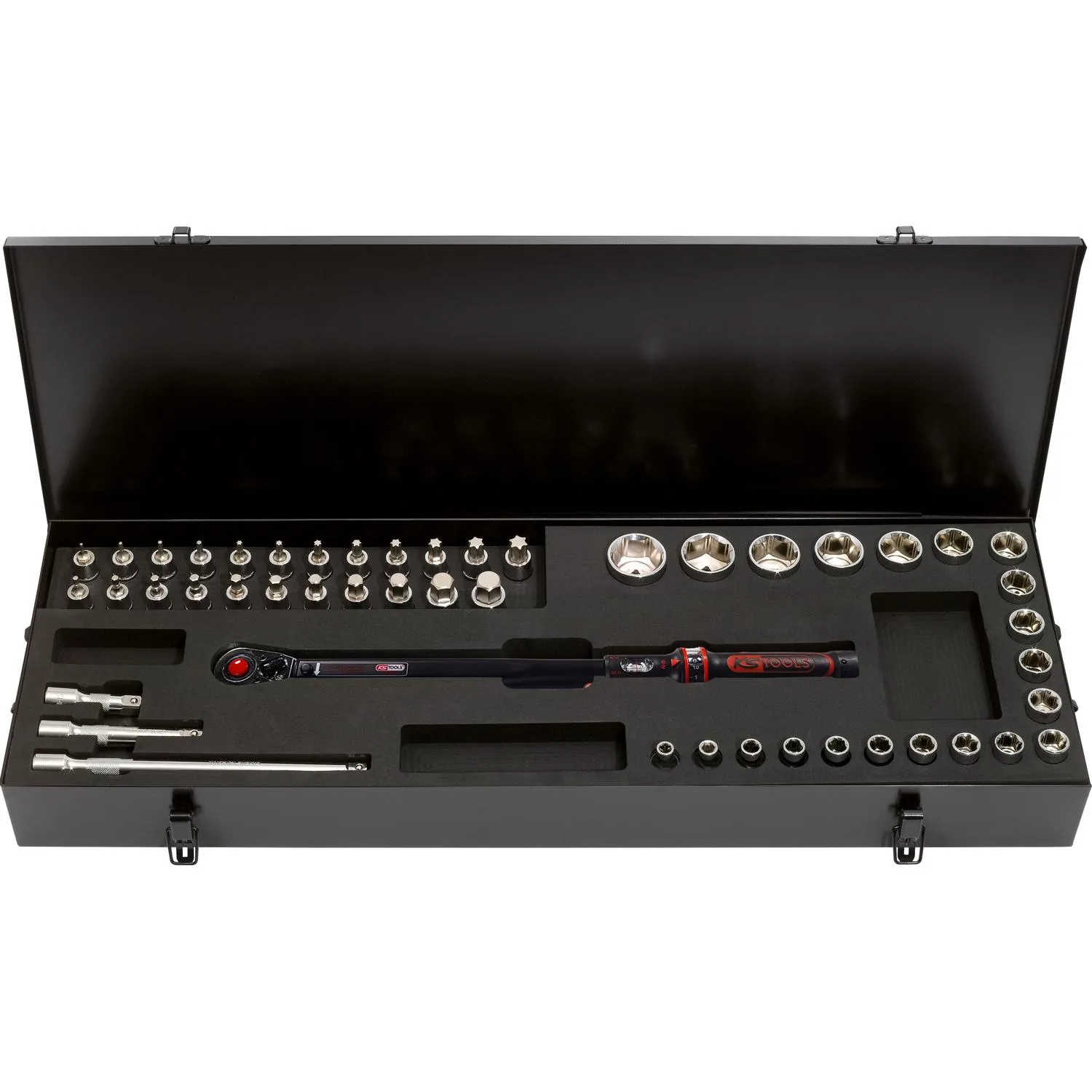 KS Tools 1/2" ERGOTORQUE®precision Ratschen-Drehmomentschlüssel-Satz, 40-200Nm, 48-tlg-1 Foto Produkt Allgemein Steckschlüssel