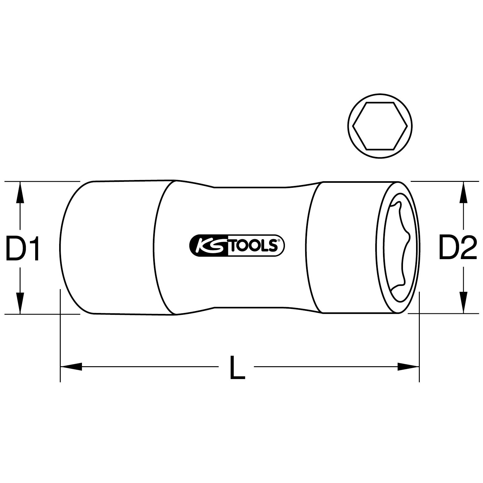 KS Tools 1/4" Stecknuss mit Schutzisolierung, 7mm-2 Technische Zeichnung
