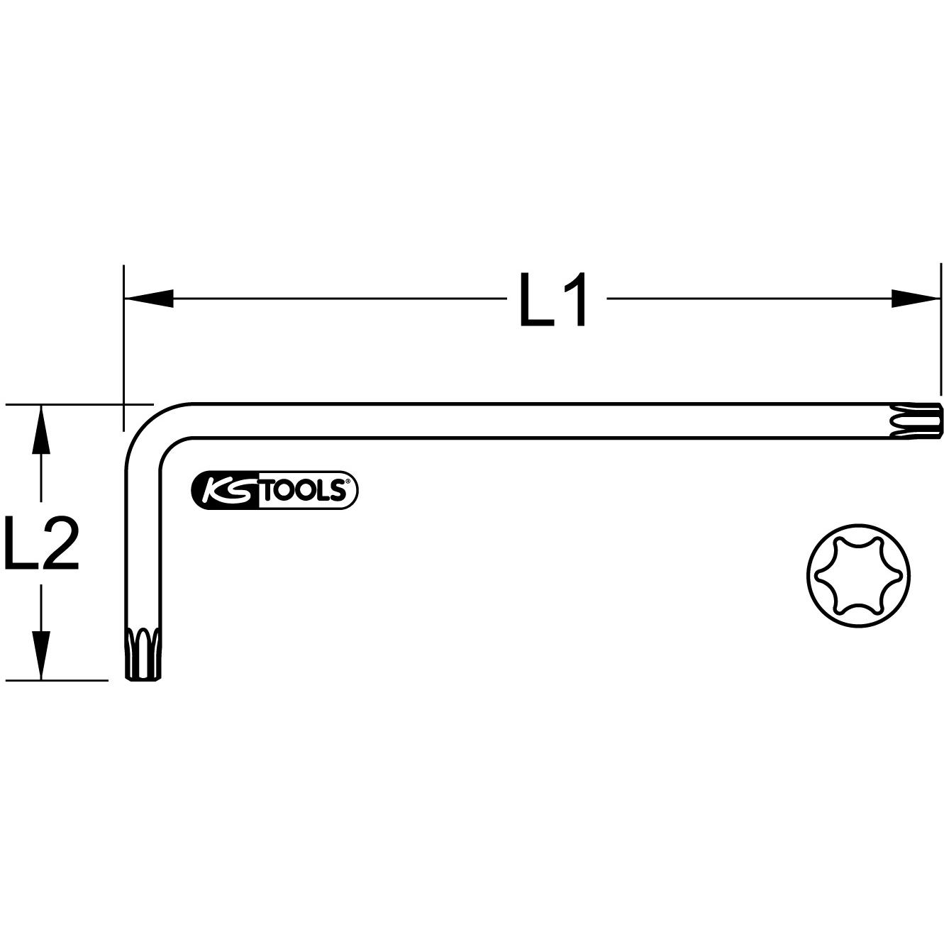 KS Tools Kugelkopf-Torx-Winkelstiftschlüssel, XL, T55, Violett-1 Technische Zeichnung