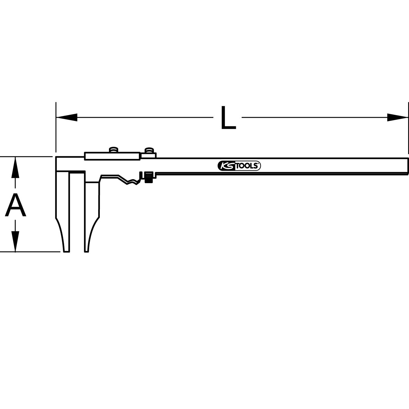 KS Tools Werkstatt-Messschieber ohne Spitzen, 0-200mm-2 Technische Zeichnung