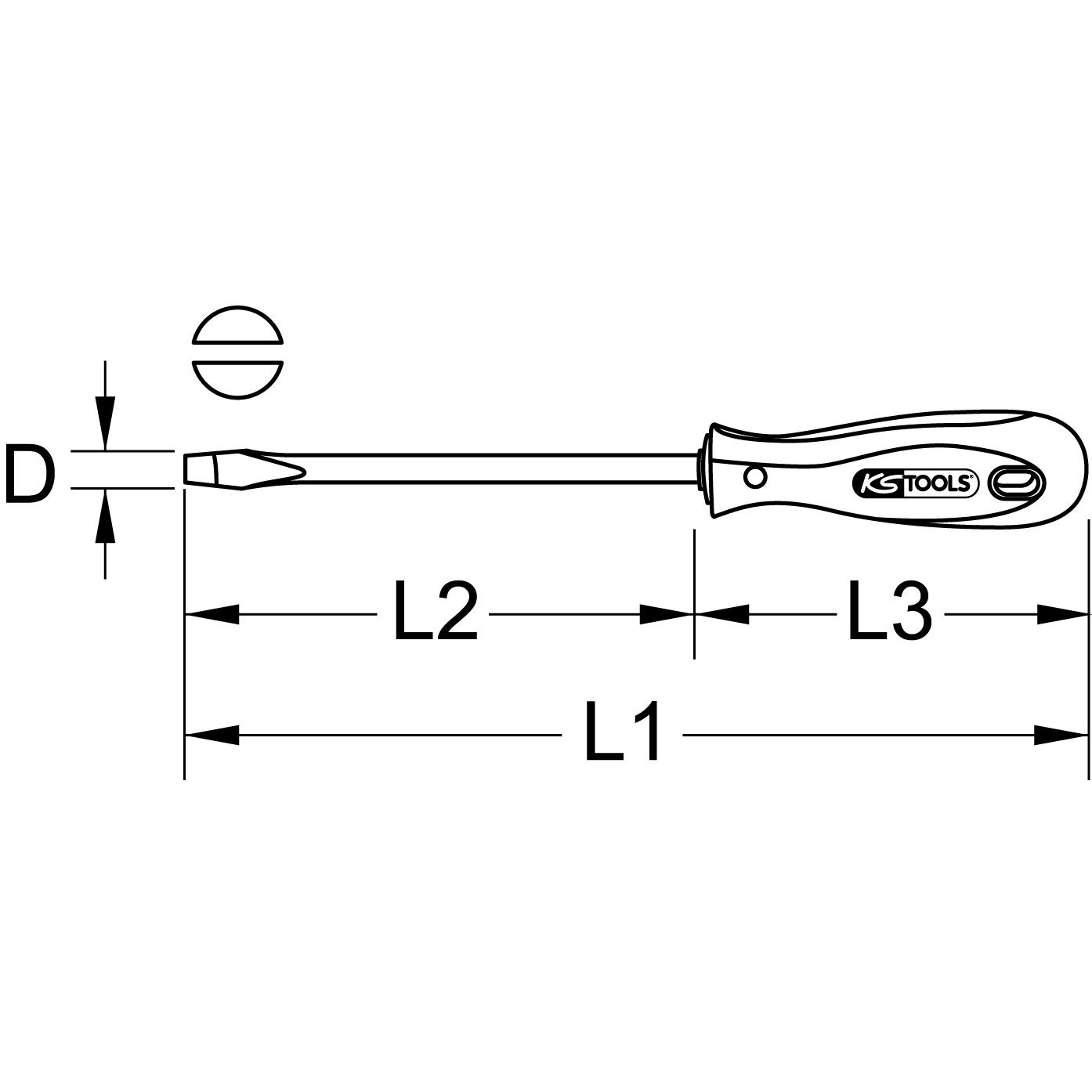 KS Tools ERGOTORQUE Schlitz-Schraubendreher, 12mm-2 Technische Zeichnung