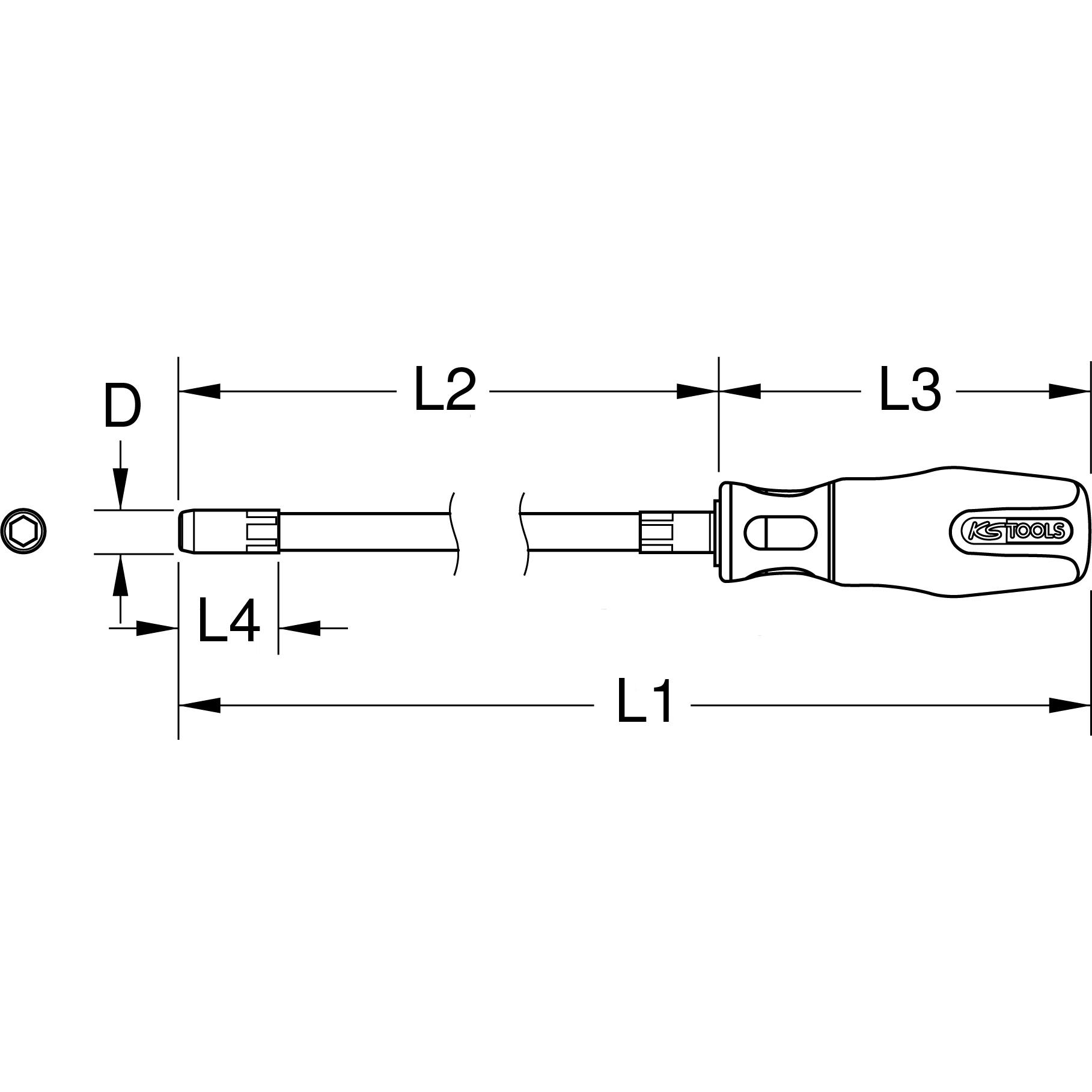 KS Tools ERGOTORQUEplus Stecknuss-Schraubendreher lang, 5mm-2 Technische Zeichnung