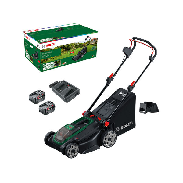 Bosch Rotak 18V-2-43 Akku-Rasenmäher-Set.